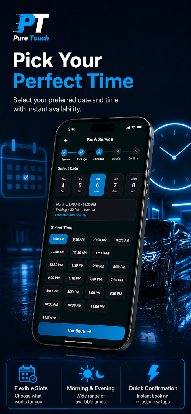Pure Touch app screen - Book From App